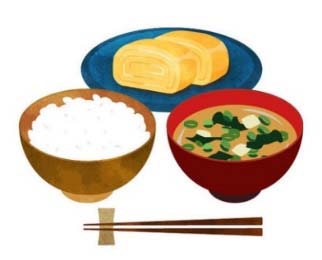 お味噌汁と白いご飯、たまごやきのイラスト画像